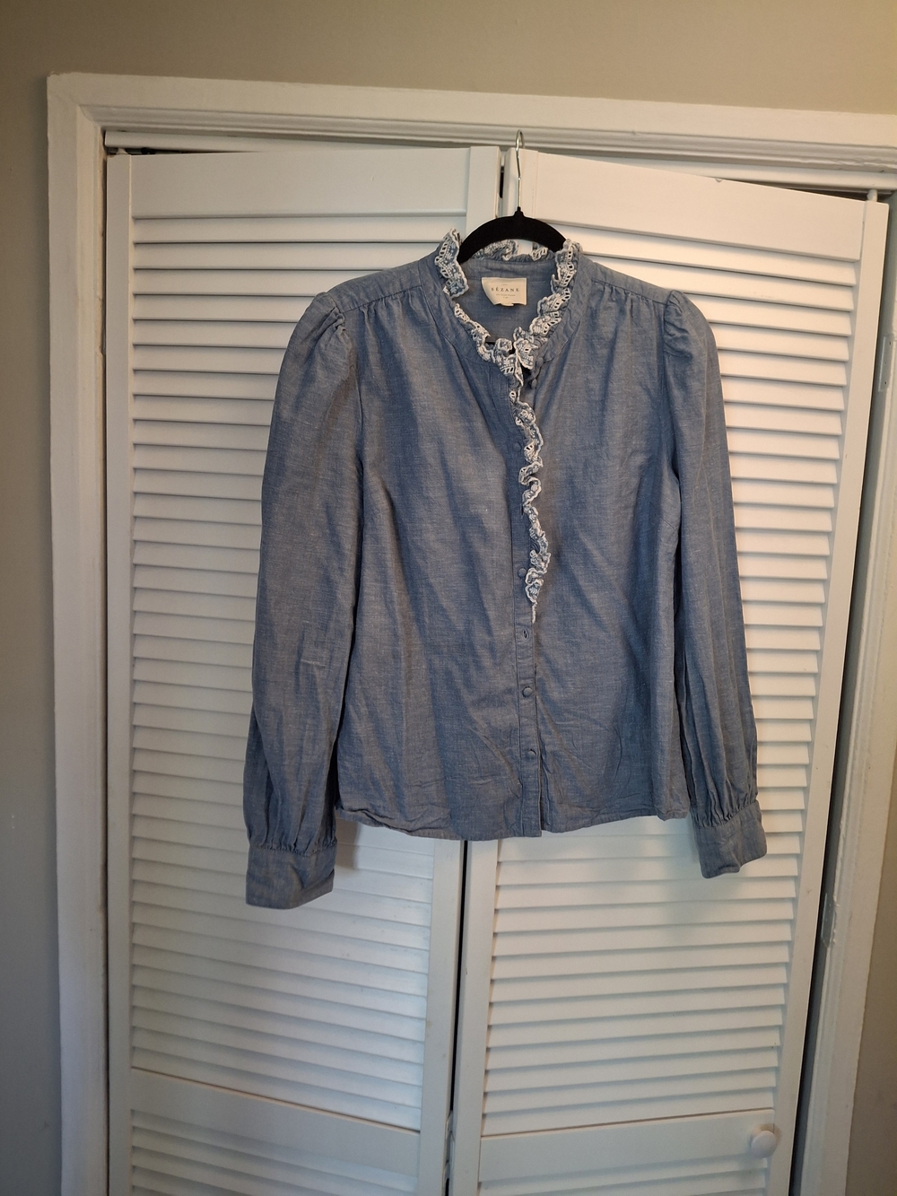 Sezane Chlo Blouse In Chambray Sz 8